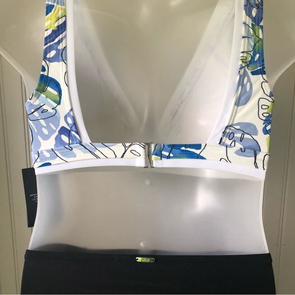 TOMMY HILFIGER DKNY Retail $136 Tropical V-Neck Swim Top High Waist Bottoms Med - Picture 5 of 7